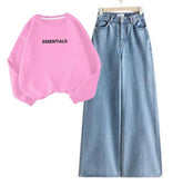Winter (track suit)sweatshirt Essentials and sky blue jeans